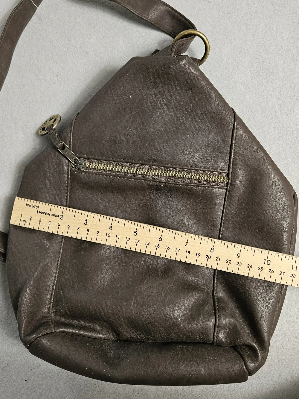 Vintage Y2K Faded Glory Brown Faux Leather Teardrop Sling Backpack Purse